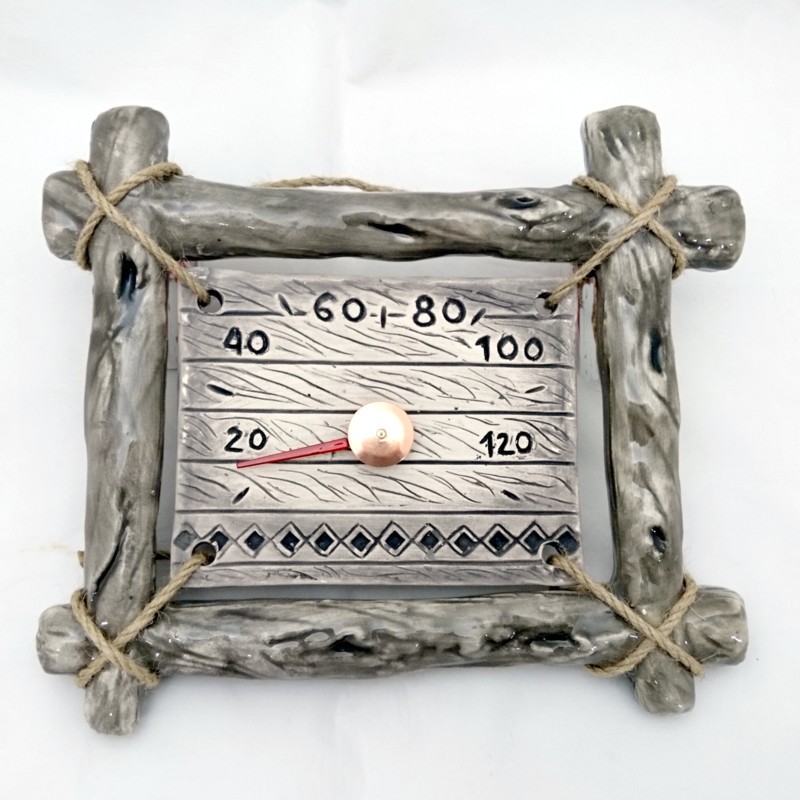 Termometru ceramic pentru saună - într-un cadru de crenguță