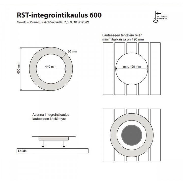 Flanșă de încorporare 600 - pentru încălzitor IKI Pilari