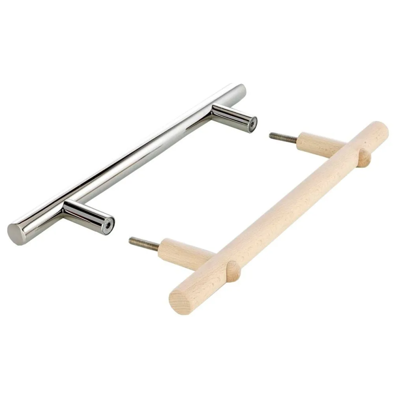 Set mânere uși din oțel inoxidabil și lemn