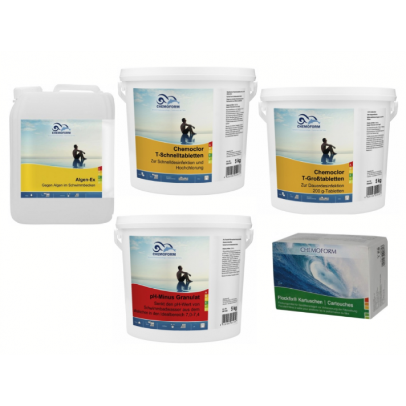 Kit chimic CHEMOFORM pentru piscine cu filtru de nisip, mare Kit chimic CHEMOFORM pentru piscine cu filtru de nisip, mare