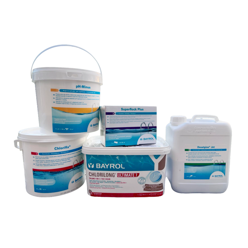 Kit chimic BAYROL pentru piscine cu filtru de nisip, dimensiune mare