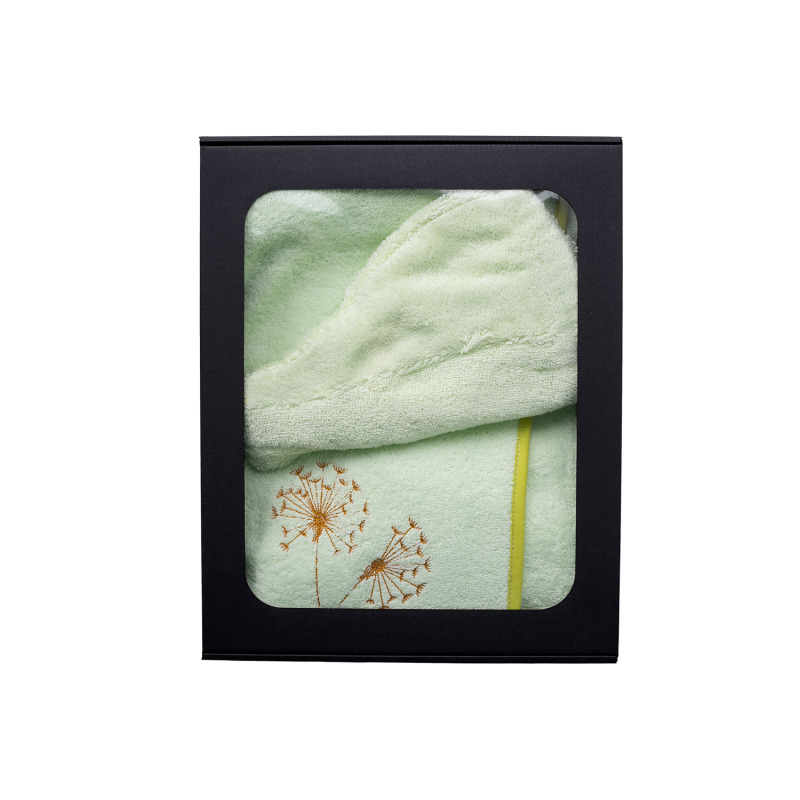 Set cadou într-o cutie cadou pentru EA. Căciulă și șorț de saună pentru femei VERDE DESCHIS