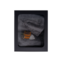 Set cadou într-o cutie cadou pentru EL. Căciulă și șorț de saună pentru bărbați - GRI 
