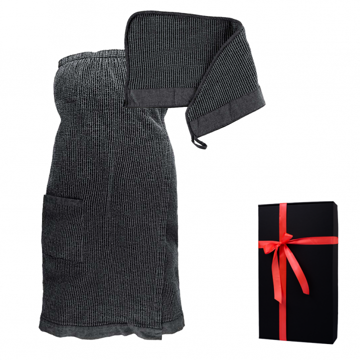 Set cadou în cutie cadou RENTO KENNO FOR HER. Prosop de păr și șorț, gri