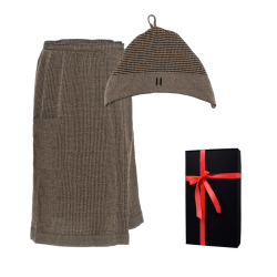 Set cadou în cutie cadou RENTO KENNO FOR HIM. Căciulă și șorț din bumbac, maro 