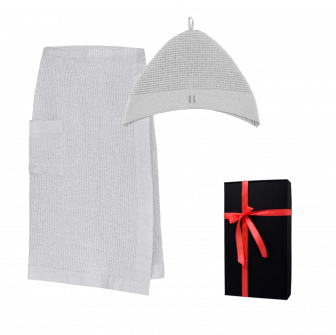 Set cadou în cutie cadou RENTO KENNO FOR HIM. Căciulă și șorț din bumbac, gri deschis