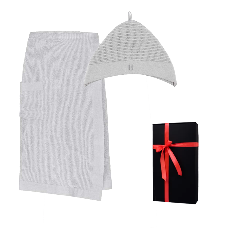 Set cadou în cutie cadou RENTO KENNO FOR HIM. Căciulă și șorț din bumbac, gri deschis
