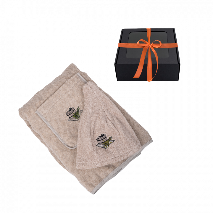 Set cadou pentru Ea - LIN, 80x160 cm, in cutie cadou. Sort si palarie pentru sauna