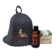 Set cadou MISS SAUNA intr-o cutie cadou. Palarie de sauna, ulei de masaj si miere
