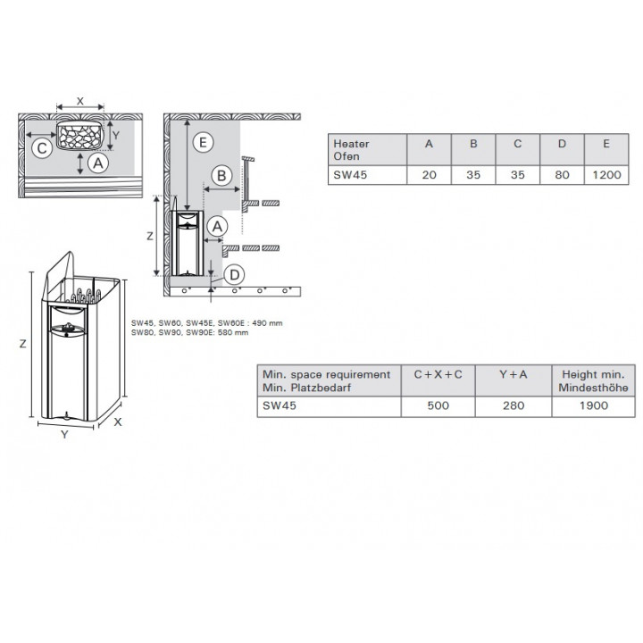 Încălzitor electric pentru saună - HARVIA The Wall Black Steel SW45E 4,5 kW