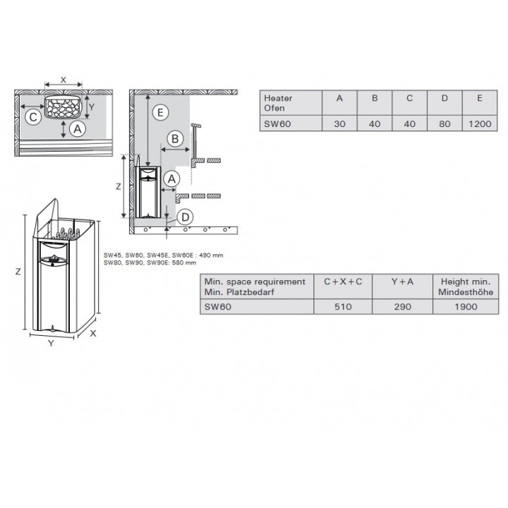 Încălzitor electric pentru saună - HARVIA The Wall Black Steel SW60E 6 kW