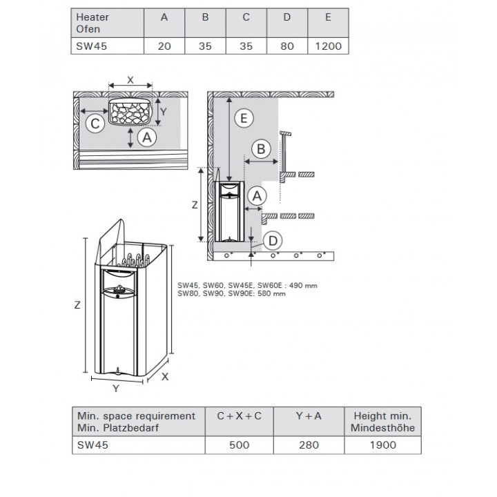 Încălzitor electric pentru saună - HARVIA The Wall SW45E, 4,5 kW