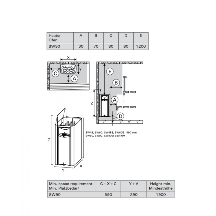Încălzitor electric pentru saună - HARVIA The Wall Black Steel SW90 9 kW