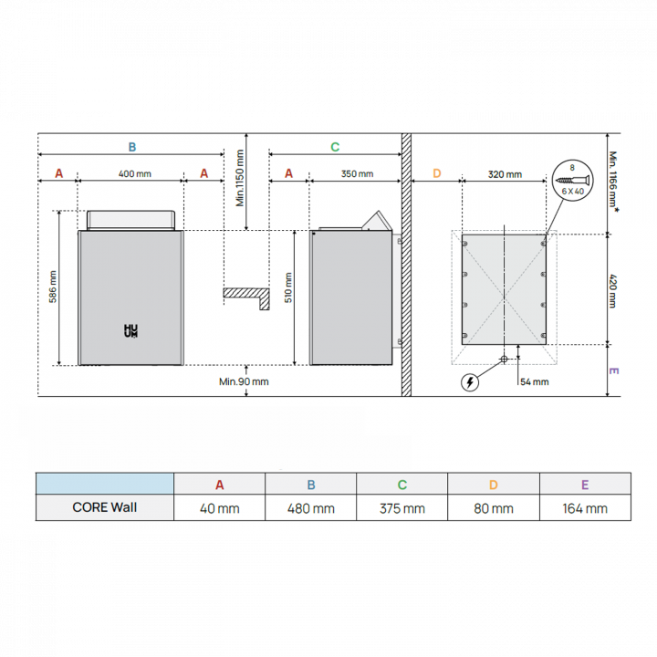 Încălzitor electric pentru saună - HUUM Core Wall, negru