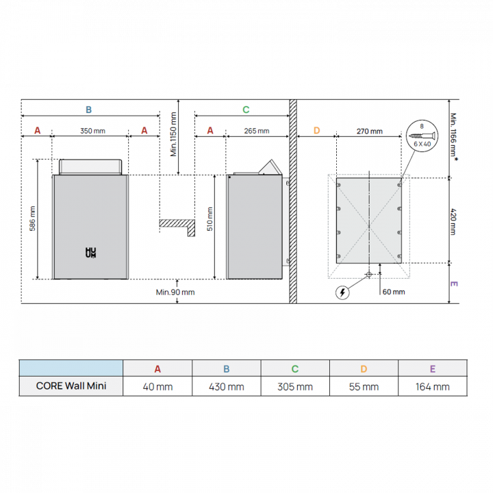 Încălzitor electric pentru saună - HUUM Core Wall Mini Combi 4, negru