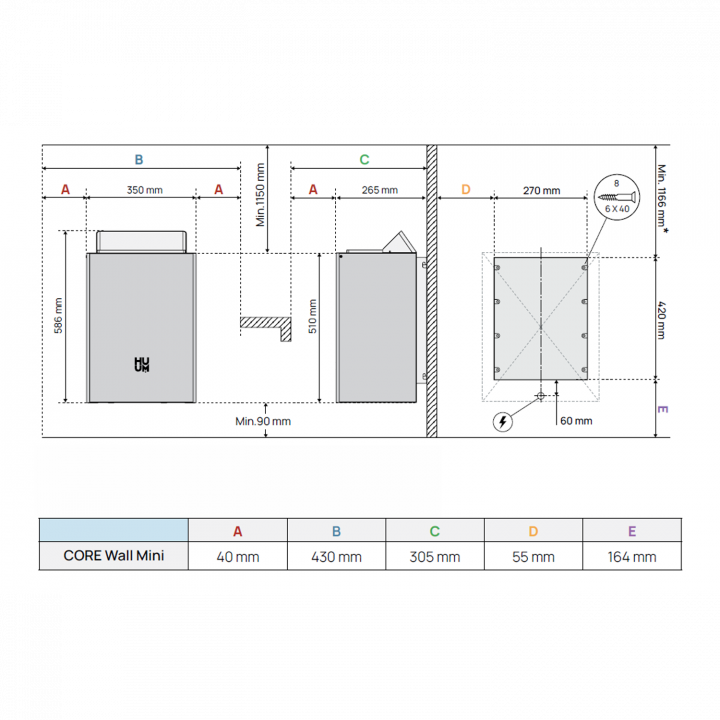 Încălzitor electric de saună - HUUM Core Wall Mini 3, alb