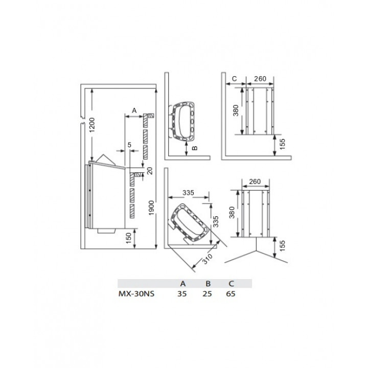 Încălzitor electric pentru saună - SAWOTEC MINI X Corner, 3,0 kW, fără unitate de control