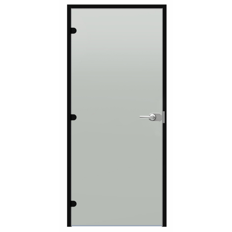 Ușă de sticlă cu încuietoare Harvia Black Line, satinată, 9x21, ramă din aluminiu negru