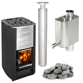Set sobă pe lemne pentru saună HARVIA M3, pietre, coș de fum, încălzitor de apă  Set sobă pe lemne pentru saună HARVIA M3, pietre, coș de fum, încălzitor de apă
