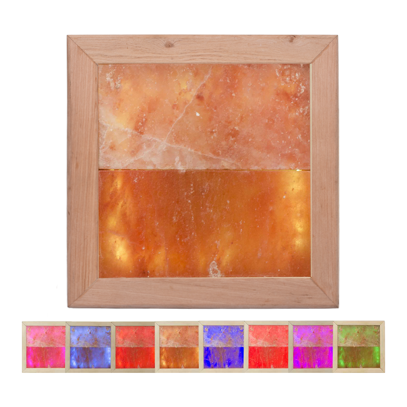 Lumină cu sare de Himalaya LED RGB, lemn de arin negru