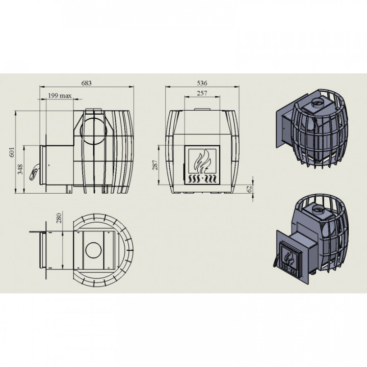 Sobă de saună pe lemne - TEPLODAR BARREL 12 cu ușă de sticlă