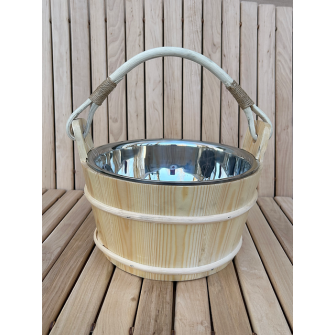 Găleată de saună din lemn de pin cu căptușeală din oțel inoxidabil, 5 l