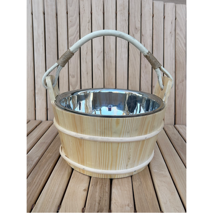 Găleată de saună din lemn de pin cu căptușeală din oțel inoxidabil, 5 l