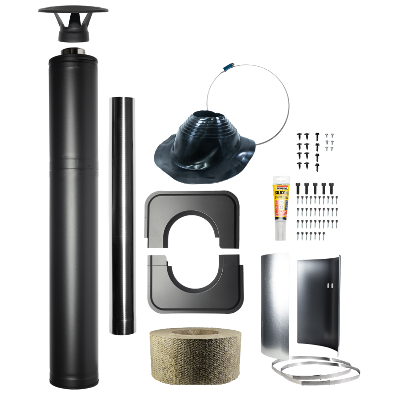 Set de coș de fum izolat din oțel - HARVIA, negru