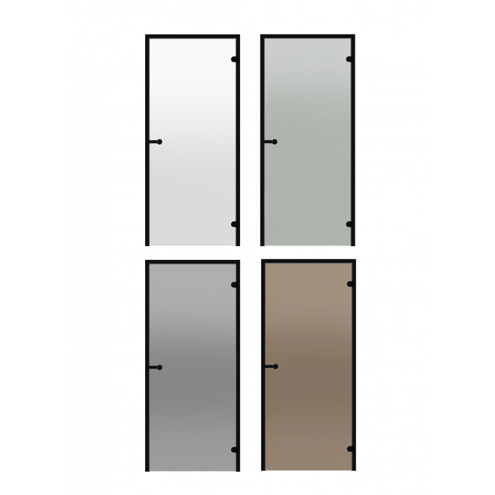 Uși de saună din sticlă HARVIA, ramă din aluminiu negru 8x19 (linie neagră)