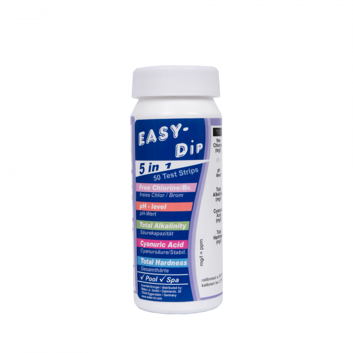 Benzi de testare a apei Easy-Dip 5 în 1, testare pH/CL/BR/Stabilizator/Alcalinitate/Duritate