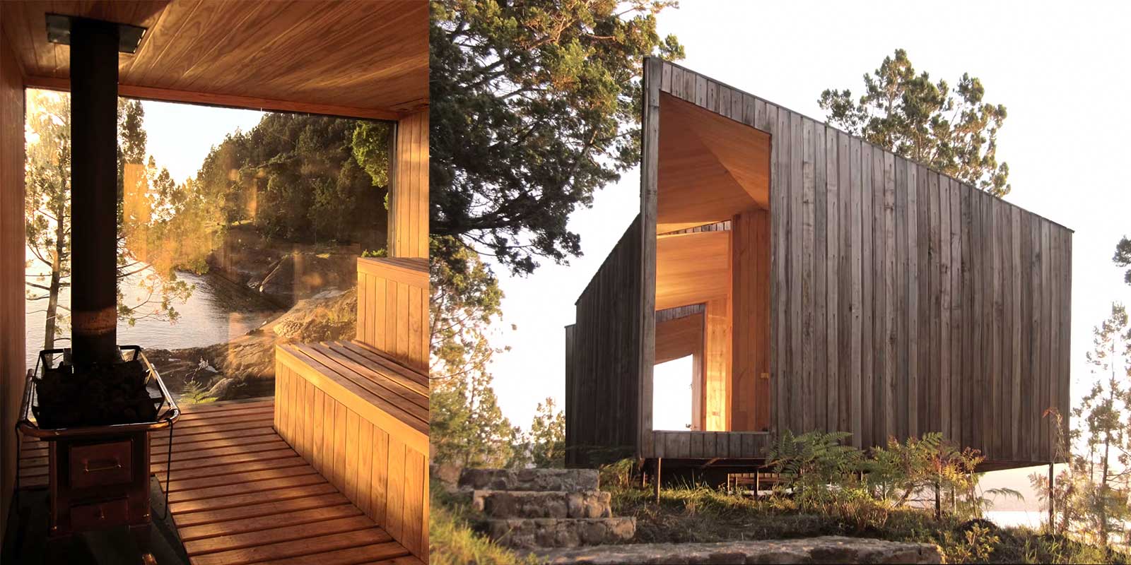 Saună din lemn pe malul lacului, Chile Wooden lakeside sauna, Chile
