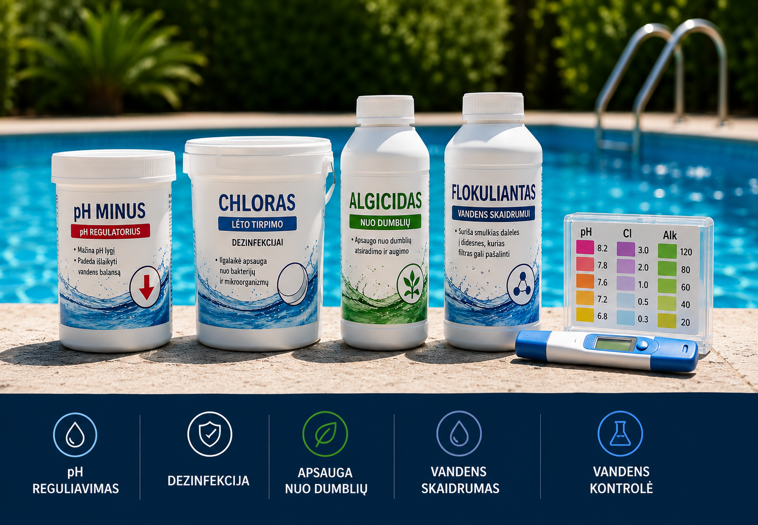5 substanțe chimice esențiale pentru piscină